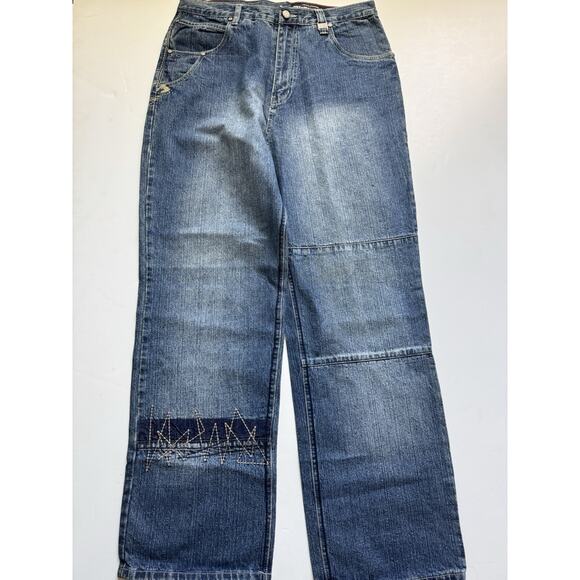 Vtg Phat Farm Baggy Patchwork Jeans 34x33 Hip Hop Skater Y2K